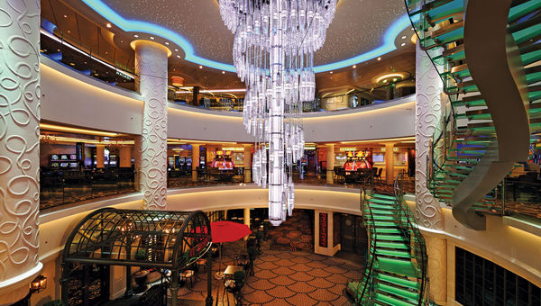 678 Ocean Place, the atrium on the Norwegian Getaway. The ship sails three-day Bahamas cruises from Miami.
