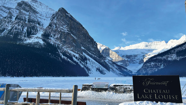 Ice skating on a groomed section of the lake is a popular activity at the Fairmont Chateau Lake Louise.