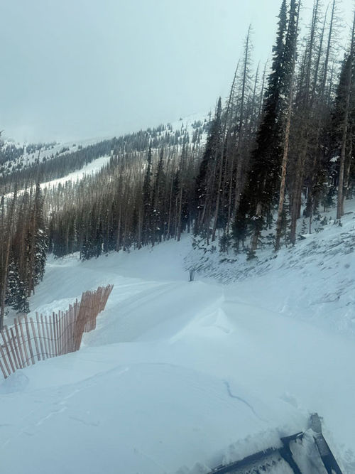 Uma barreira temporária contra o vento em Monarch Mountain acumulou neve.