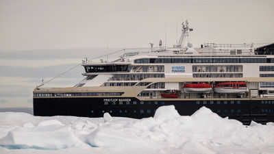 The Fridtjof Nansen expedition ship in Greenland.