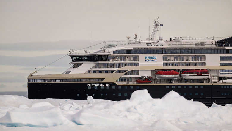 The Fridtjof Nansen expedition ship in Greenland.