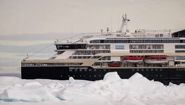 The Fridtjof Nansen expedition ship in Greenland.