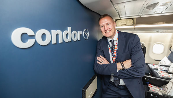 Mikko Turtiainen, director of sales for the Americas, said Condor's business-class rate is generally 30% lower than that of competitors and can be as much as 50% lower. It's "affordable luxury," he said. Mikko Turtiainen, director of sales for the Americas, said Condor's business-class rate is generally 30% lower than that of competitors and can be as much as 50% lower. It's "affordable luxury," he said.