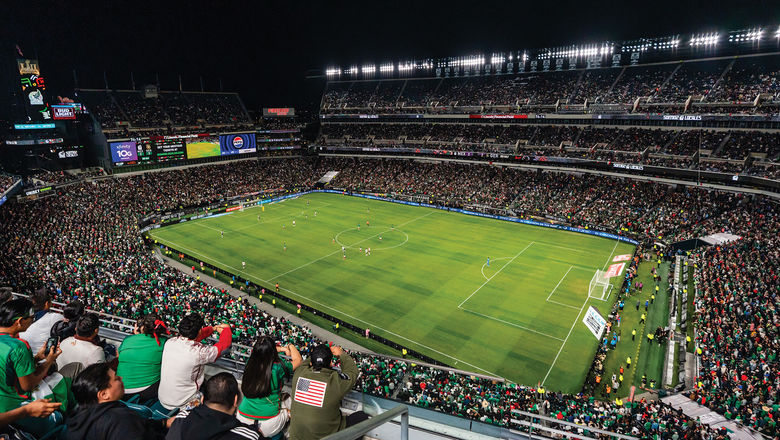 Mexican fans watch their team take on Germany at Philadelphia's Lincoln Financial Field. The stadium will host six World Cup matches this summer.