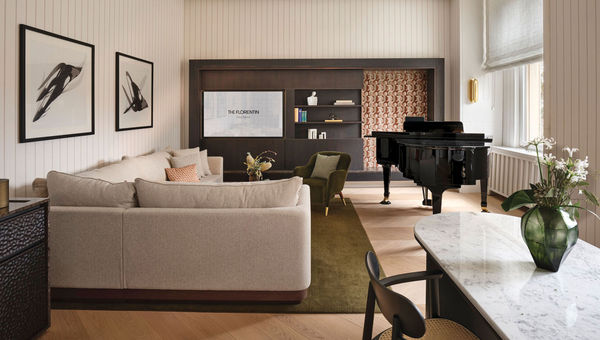 One of the nine signature suites, each designed to honor a group that influenced Frankfurt's history. The suite pictured honors composers, hence the piano in the sitting area. One of the nine signature suites, each designed to honor a group that influenced Frankfurt's history. The suite pictured honors composers, hence the piano in the sitting area.