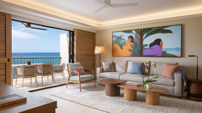 The Mauna Kea Beach Hotel's 252 guestrooms and suites were updated to a modern luxury style with artwork from local artists.