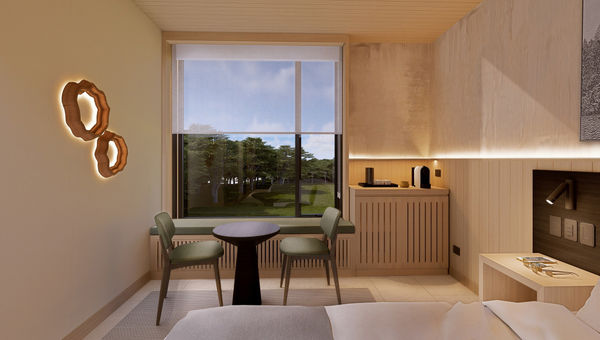 What a forest-view guestroom will look like at The Cormorant at 55 South.