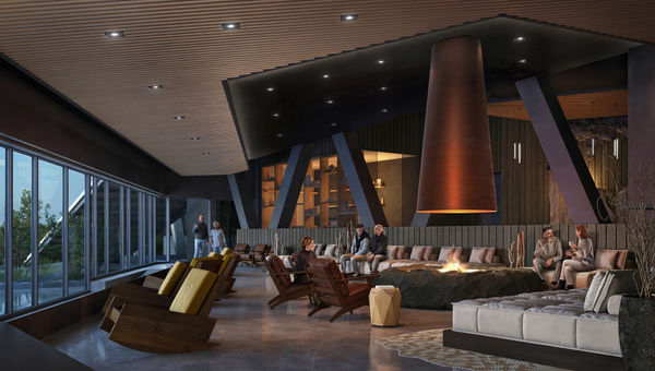A rendering of the hotel's Fireplace Lounge.