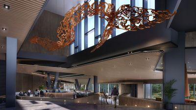 A rendering of the lobby at The Cormorant at 55 South.