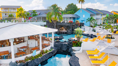 Vibrant colors and a cascading three-tier pool define the new Crystal Cove, Barbados.