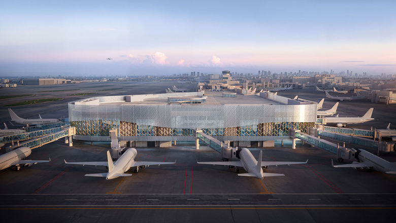 A rendering of the planned expansion of American Airlines' regional jet boarding facility at Miami Airport.