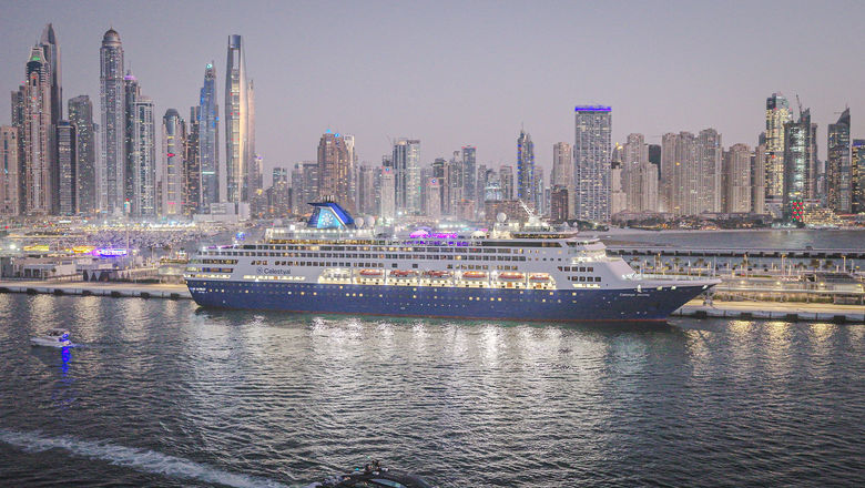 The Celestyal Journey in Dubai. The Journey and the Celestyal Discovery were stuck in the Persian Gulf for nearly 50 days.