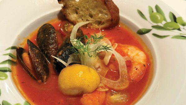 Guazzetto di cozze e gamberi at Sabatini's Italian Trattoria, where a six-course Grand Tuscan Dinner is served one night per sailing. Guazzetto di cozze e gamberi at Sabatini's Italian Trattoria, where a six-course Grand Tuscan Dinner is served one night per sailing.