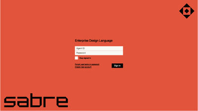 Sabre’s new logo and orange color on an agent login page.