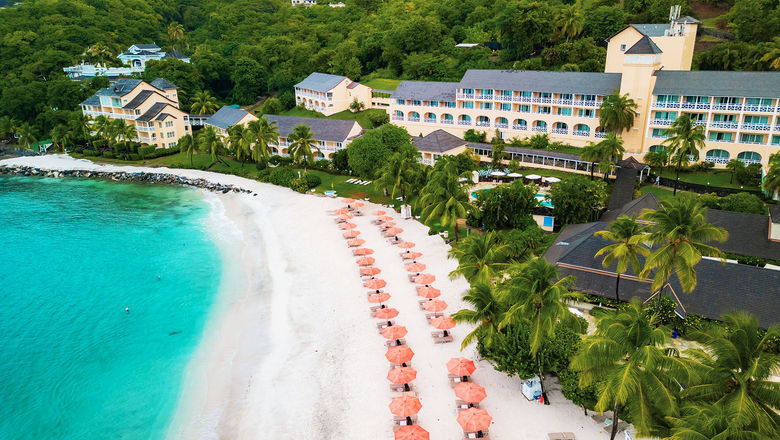 An aerial view of BodyHoliday, which is nestled on the secluded Cariblue Beach in St. Lucia.