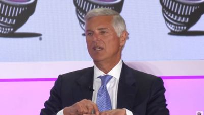 A video screen shot of Hilton CEO Chris Nassetta at the Punchbowl News Conference.