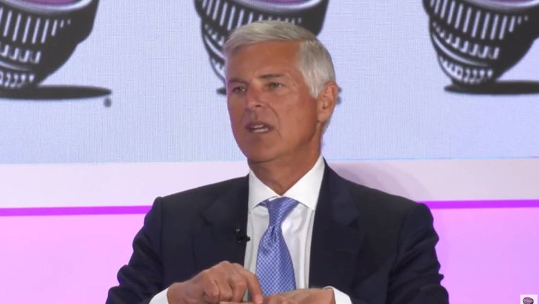 A video screen shot of Hilton CEO Chris Nassetta at the Punchbowl News Conference.