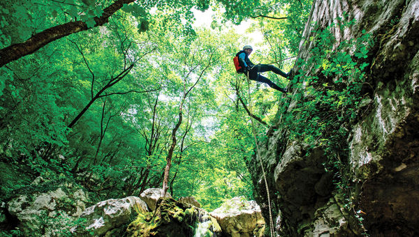 A rock climber in Platije Canyon, located between the towns of Podgorica and Kolasin. Canyoning and mountaineering are gaining popularity in Montenegro. A rock climber in Platije Canyon, located between the towns of Podgorica and Kolasin. Canyoning and mountaineering are gaining popularity in Montenegro.