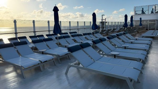 Loungers on the Norwegian Luna's pool deck. Loungers on the Norwegian Luna's pool deck.