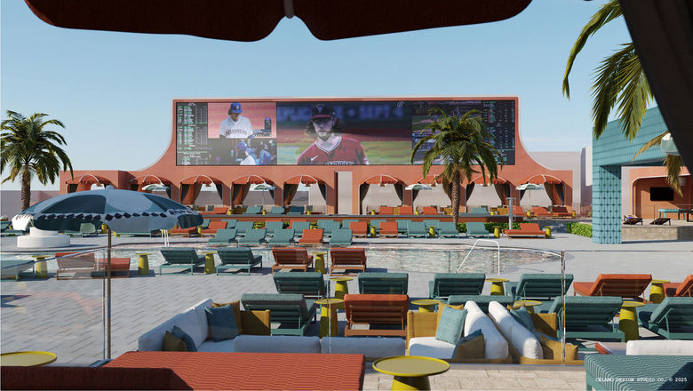 Tailgate Beach Club, a sports-driven venue at Mandalay Bay seen here in a rendering, is set to open May 16. A performance by Snoop Dogg is planned for that opening day.