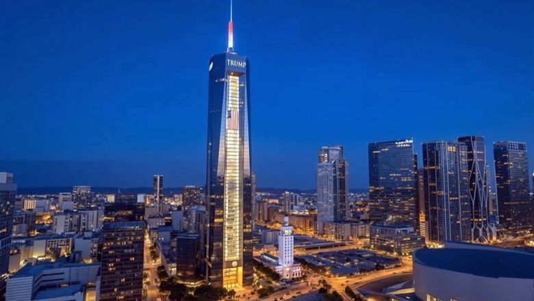 A video still showing a rendering of the Miami building that will house the Trump Presidential Library.