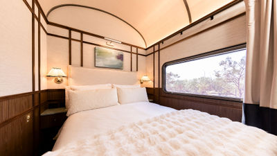 Suite guests receive butler service, in-room dining, a curated bar and Bollinger Champagne served throughout the trip.