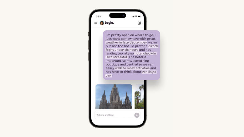 Layla says 40% of its searches start without a destination.