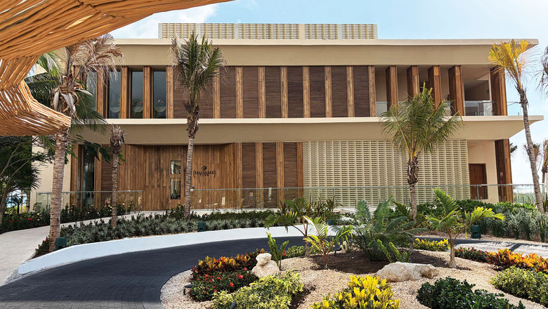The new two-story Preferred Club at Secrets Playa Mujeres has a lounge, buffet, bar and check-in areas on the first floor and a restaurant on the second.