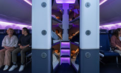 The Economy Skynest offers an enclosed pod of six bunks on flights between Auckland and New York JFK.