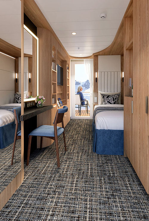 A rendering of a solo verandah stateroom, a new category that Holland America Line is introducing as part of its fleet renovation. A rendering of a solo verandah stateroom, a new category that Holland America Line is introducing as part of its fleet renovation.