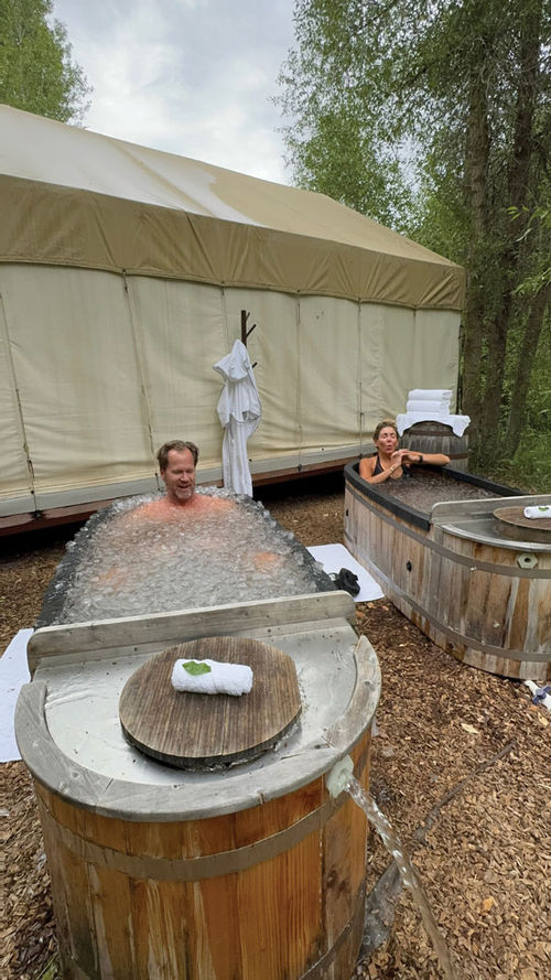 Chris and Lauren Pronger in cold plunges.