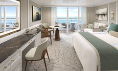 A rendering of a redone Penthouse Suite on the Oceania Aurelia, the new name for the Oceania Nautica.