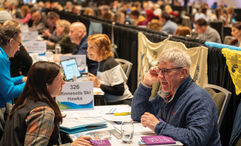 Ski industry suppliers met with ski clubs at the Mountain Travel Symposium Group Exchange on April 17.