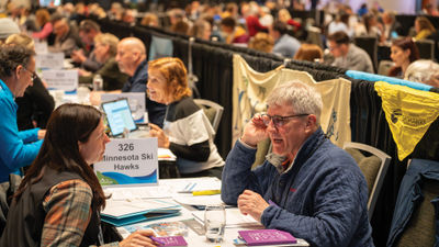 Ski industry suppliers met with ski clubs at the Mountain Travel Symposium Group Exchange on April 17.