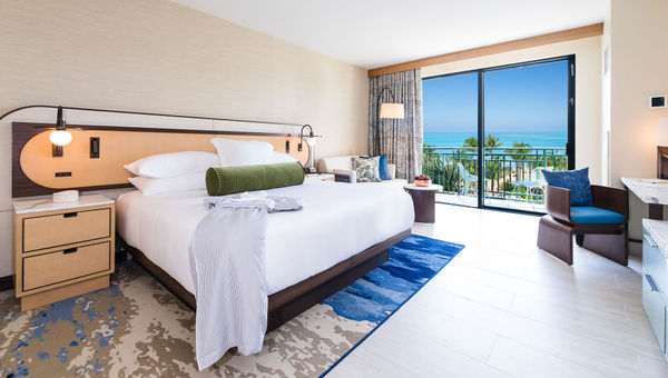 An Ocean View King Bed room. All rooms and suites were upgraded as part of a $70 million refit.
