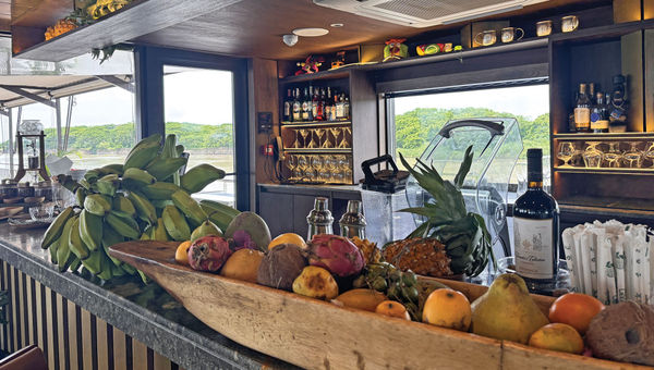 The AmaMelodia's bar is adorned with fresh fruit. The AmaMelodia's bar is adorned with fresh fruit.