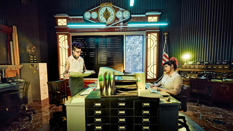 The John Wick Experience at Area15 in Las Vegas immerses guests into the sets and themes of the popular movie franchise, including the Continental’s switchboard.
