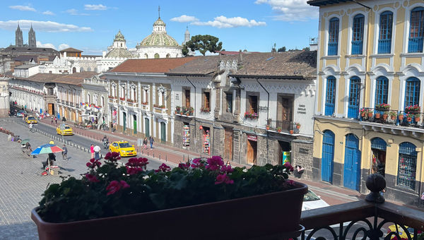 View of Plaza Grande from Minka artisan chocolate and coffee shop.
