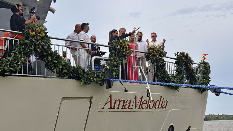 AmaWaterways christened the AmaMelodia with the ship's godmother, Elisabeth Mercado Herrera.