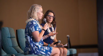 Hawaiian Airlines CEO Diana Birkett Rakow (left) answered questions from Travel Weekly editor in chief Johanna Jainchill at the Hawaii Leadership Forum.