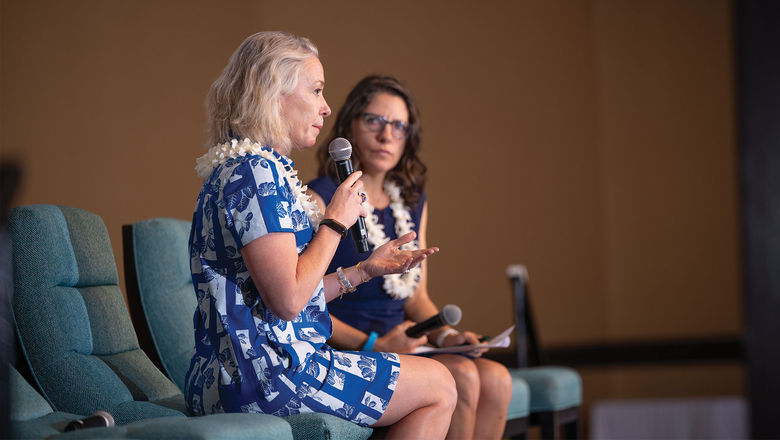 Hawaiian Airlines CEO Diana Birkett Rakow (left) answered questions from Travel Weekly editor in chief Johanna Jainchill at the Hawaii Leadership Forum.