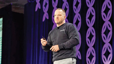 Ensemble president Michael Johnson on stage at the consortium's 2026 Horizons conference at Resorts World Las Vegas.