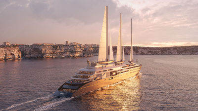 The Corinthian has three 226-foot masts and sails of fiberglass and carbon.