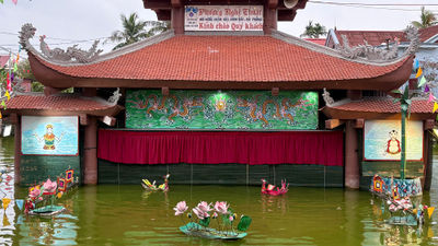 A private Vietnamese water puppet show at a rural community center.