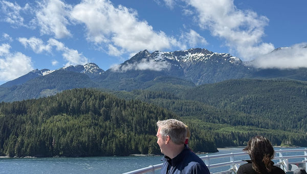 Taking in the scenery of the Inside Passage from the deck of the ship. Taking in the scenery of the Inside Passage from the deck of the ship.