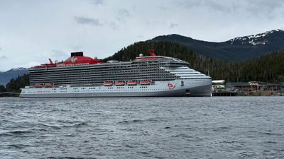 The Brilliant Lady docked in Sitka. The Virgin Voyages sailing was its first from its summer homeport of Seattle.