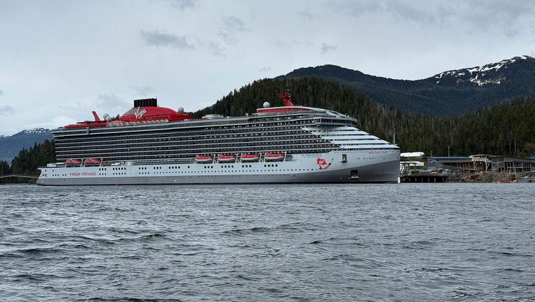 The Brilliant Lady docked in Sitka. The Virgin Voyages sailing was its first from its summer homeport of Seattle.