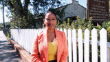 Denella Ri'chard outside the Lafayette Museum Historic Home and Gardens in Louisiana during the filming of her show.
