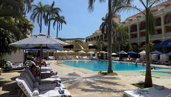 The pool deck at the Sofitel Legend Santa Clara Cartagena. The pool deck at the Sofitel Legend Santa Clara Cartagena.