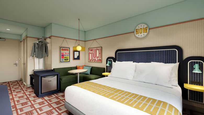 A rendering of an Undergraduate by Hilton guestroom.